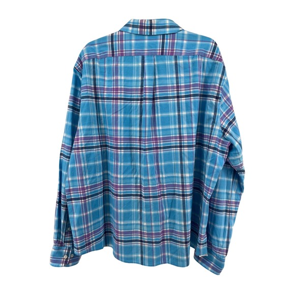 Lauren Ralph Lauren Plaid Button down 2XL Soft Stretch Fit‎ Blue Black label - Picture 2 of 8